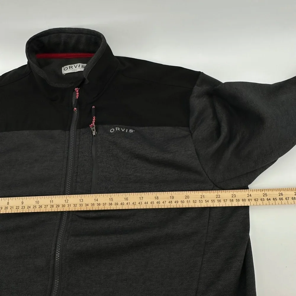 Orvis‎ Mens Large Full Zip Fleece Jacket Charcoal Gray Black Contrast 1522009